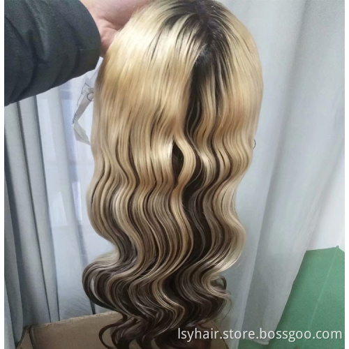 Custom Mix Highlight Color 100% Indian Remy Human Hair Wig Unit, Luxury Straight Bo Wave Lace Front Unice Shy Atwigs Hair Wigs
